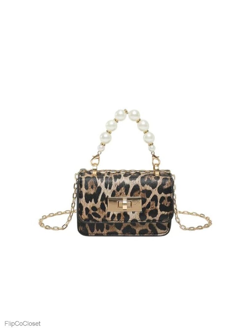 Mini Crossbody Bag with Pearl Handle Gold Chain PU Leather Lipstick Purse